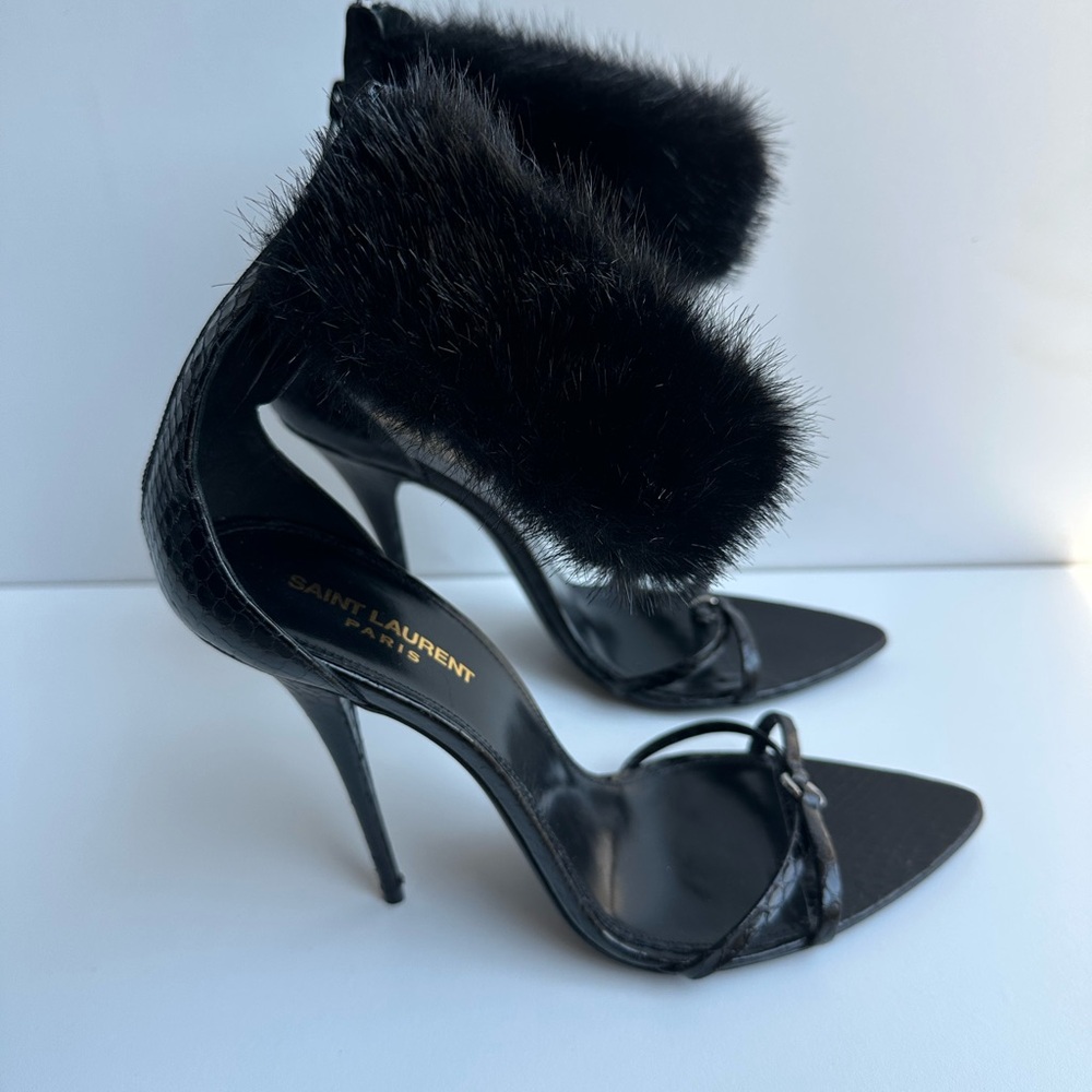 NEW!!!! SAINT LAURENT Gippy 110mm fur-trim sandals - Picture 12 of 12